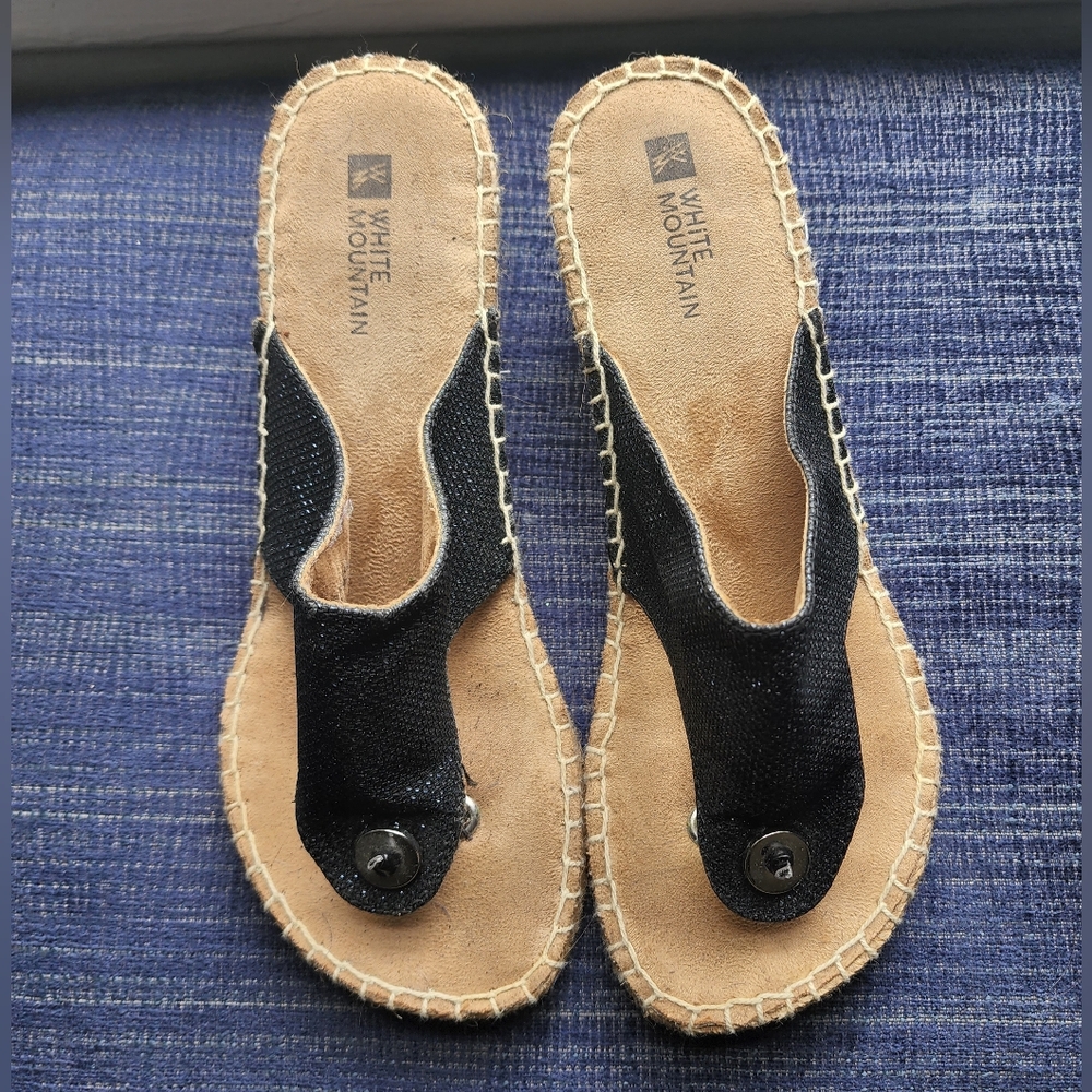 NWOT Womens Cliffs Espadrille 6.5 White Mountain Beachball Wedge Sandals - Black